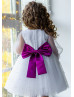 Beaded Pearl White Satin Tulle Flower Girl Dress